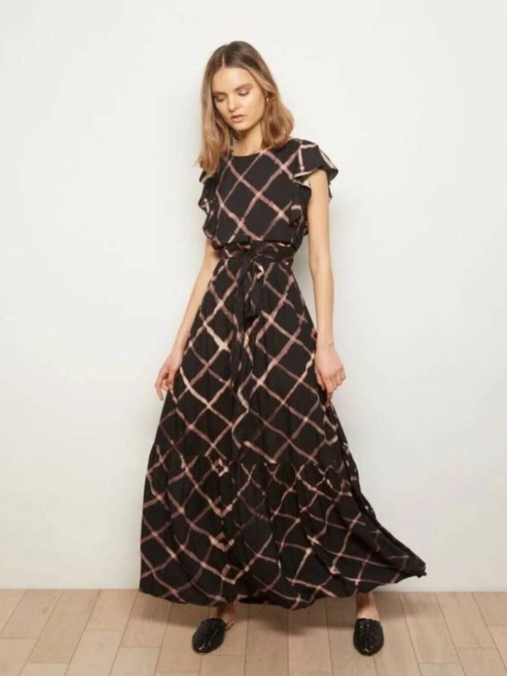 The Odells Seville Ruffle Maxi Dress Black Women's Size S Boho Hippie Summer